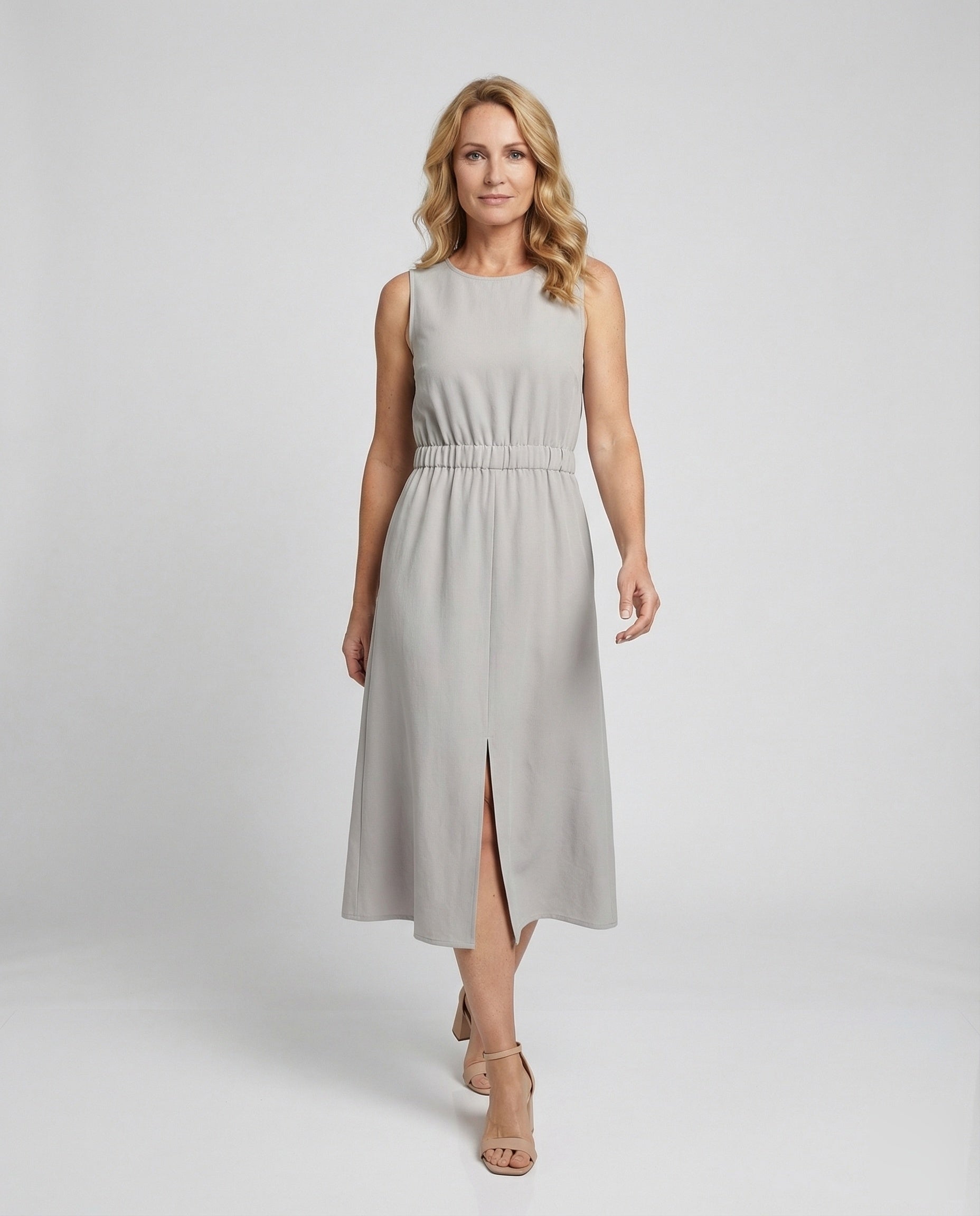 Damen Leinen Midikleid Ärmellos Mit Taschen - Norvielle