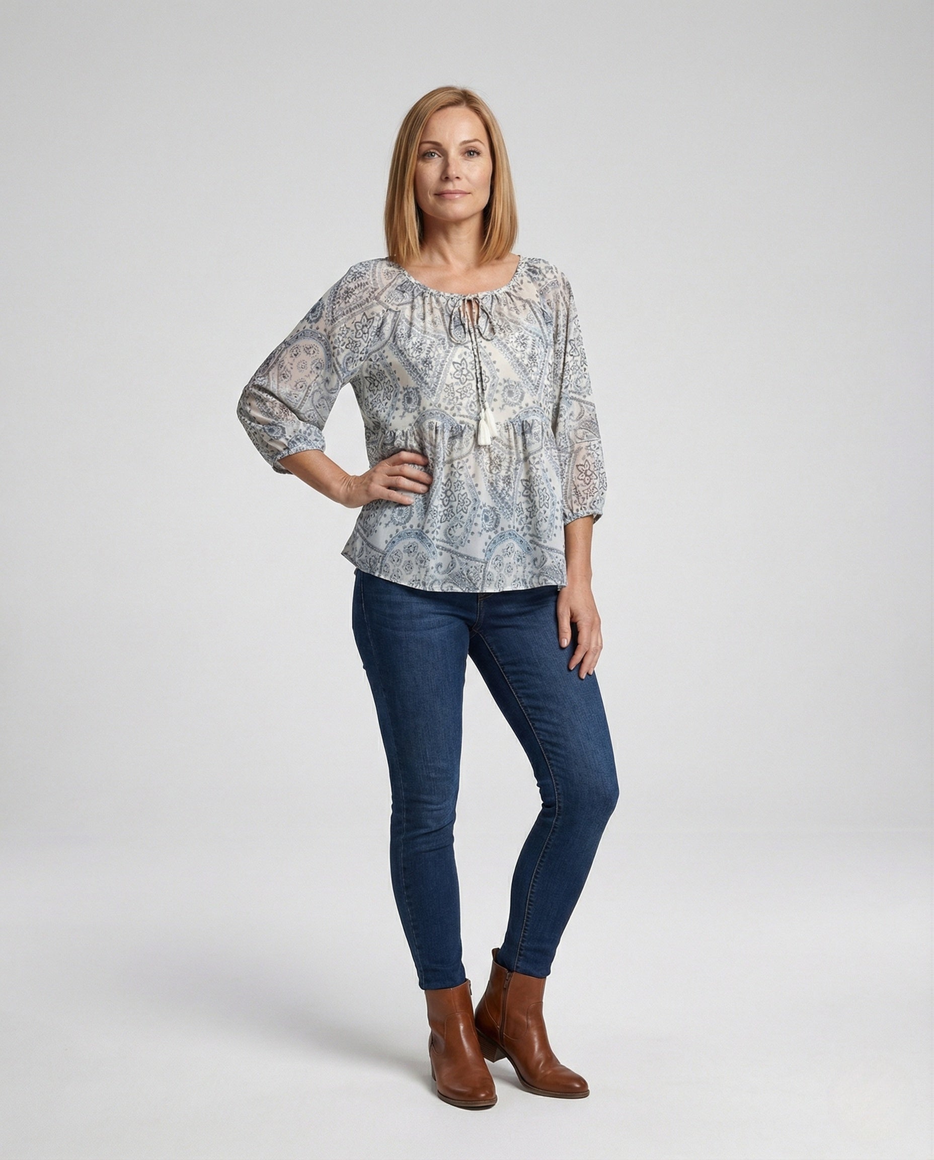 Damen Tunika Bluse Paisley Muster Quasten - Norvielle