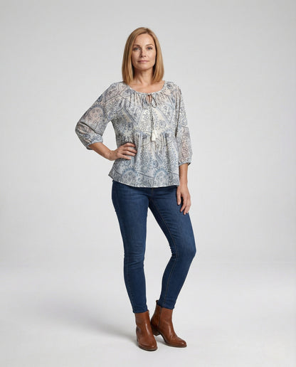 Damen Tunika Bluse Paisley Muster Quasten - Norvielle