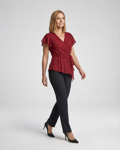 Damen Wickelbluse Chiffon Volants - Norvielle