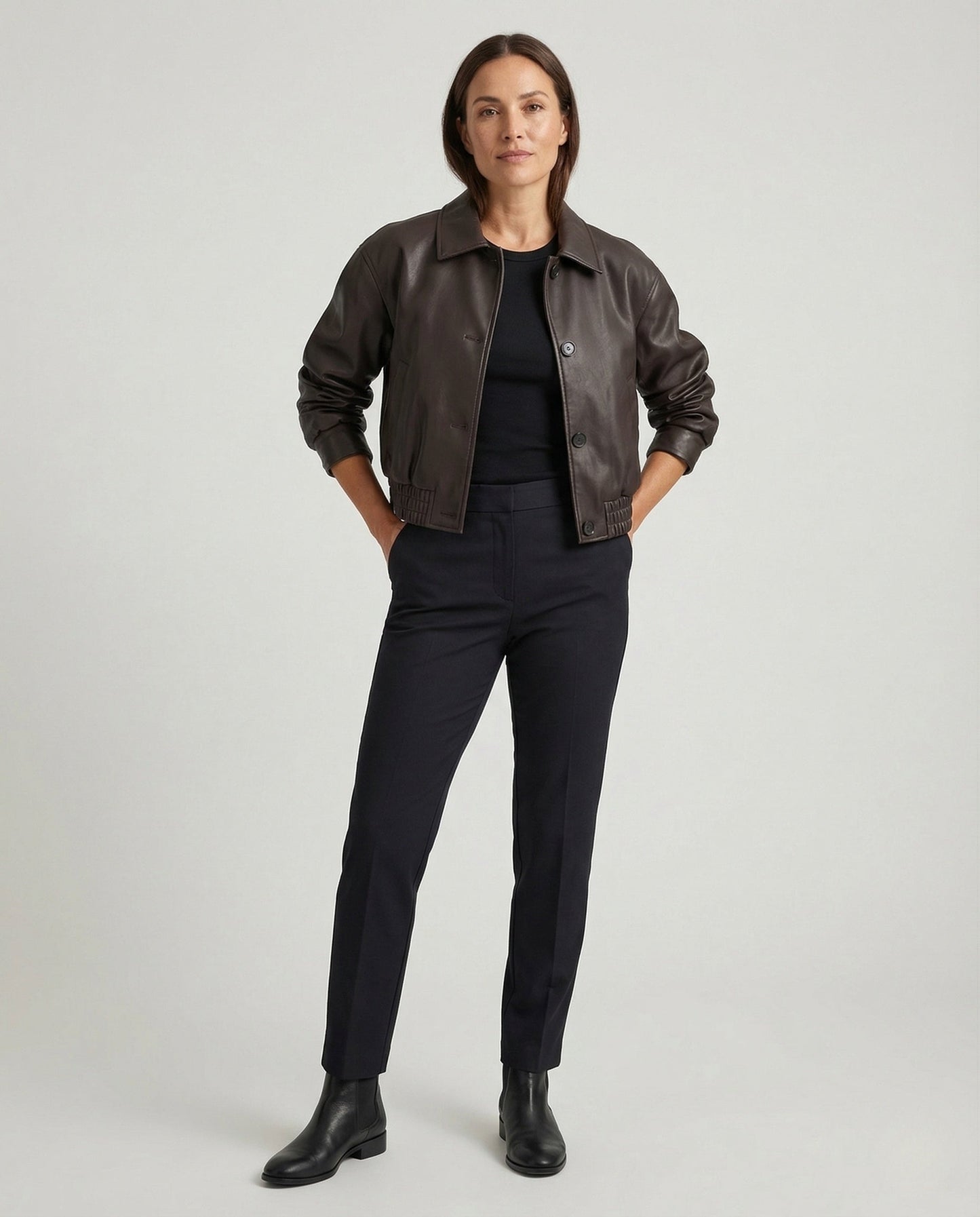 Damen Lederjacke Kurz Lederoptik Schwarz - Norvielle