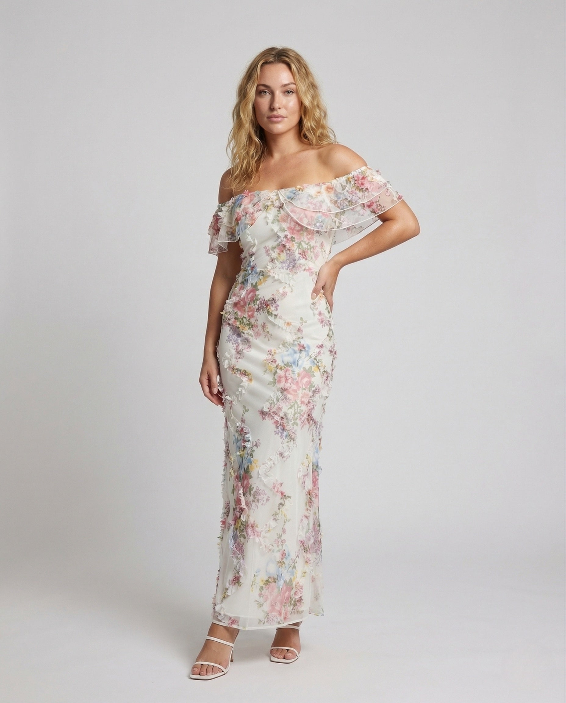 Damen Abendkleid Schulterfrei Blumenmuster - Norvielle