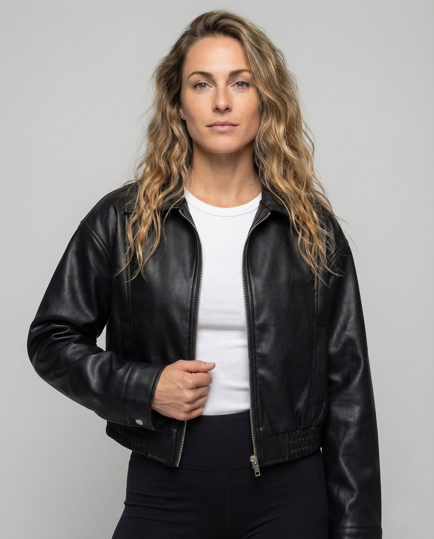 Damen Boxy Lederjacke Schwarz - Norvielle