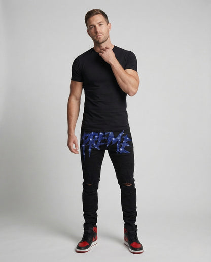 Herren Röhrenjeans Rissig Destroyed Blau - Norvielle