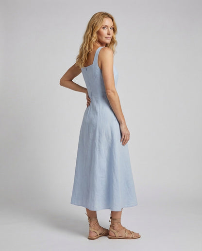 Damen A-Linien Maxikleid Leinenmix - Norvielle