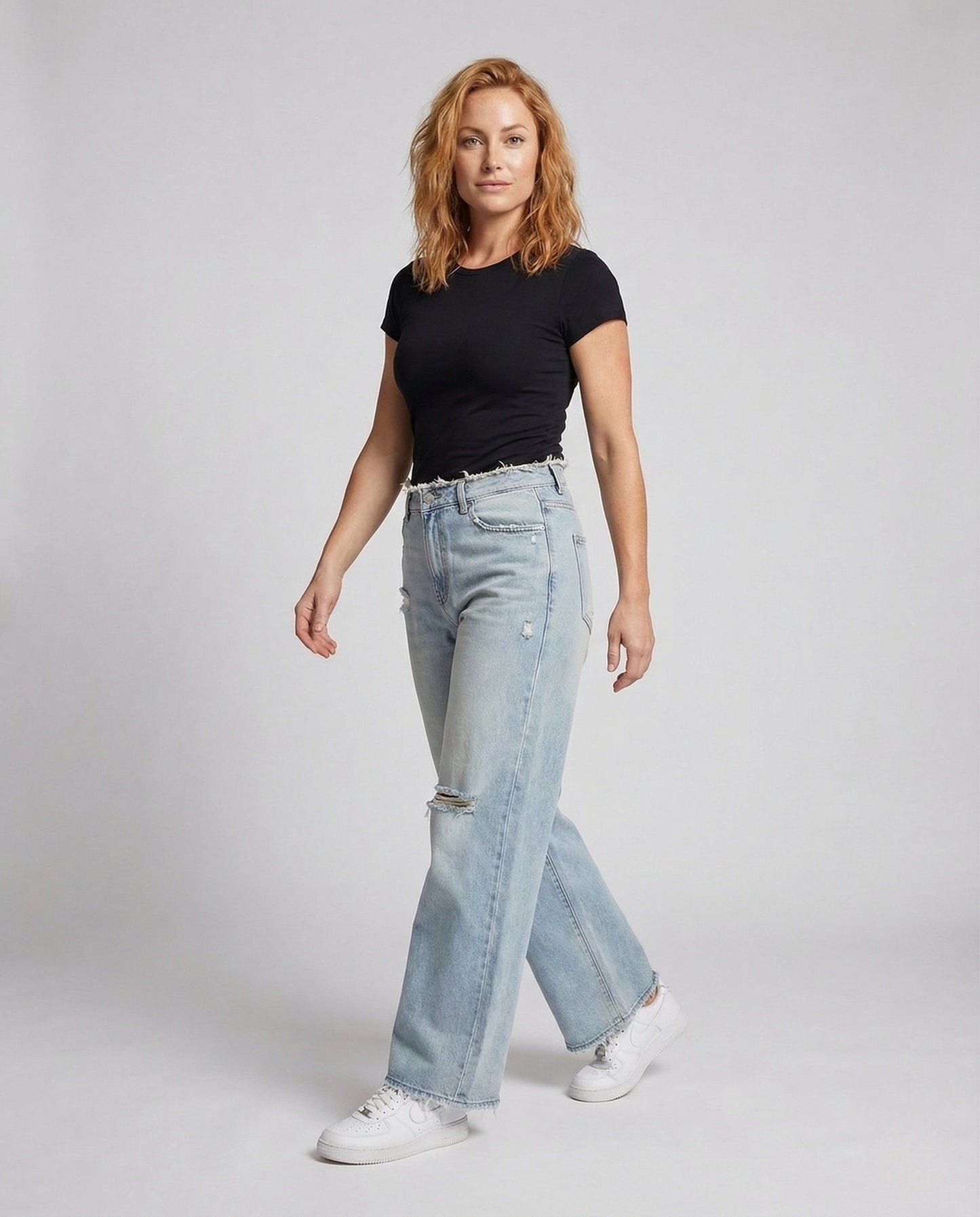 Damen High Waist Boyfriend Jeans Used Look - Norvielle