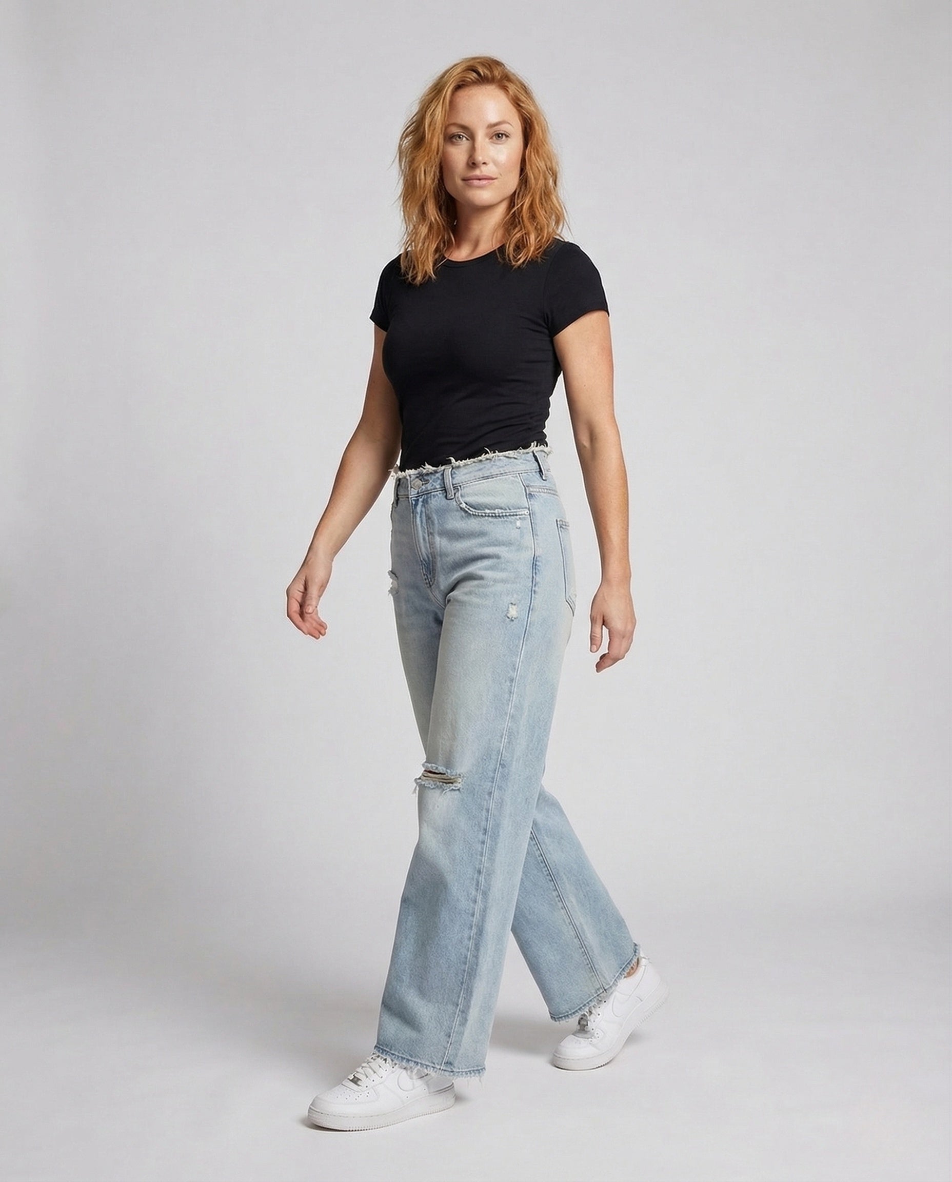 Damen High Waist Boyfriend Jeans Used Look - Norvielle