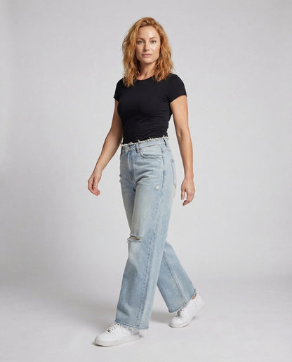 Damen High Waist Boyfriend Jeans Used Look - Norvielle