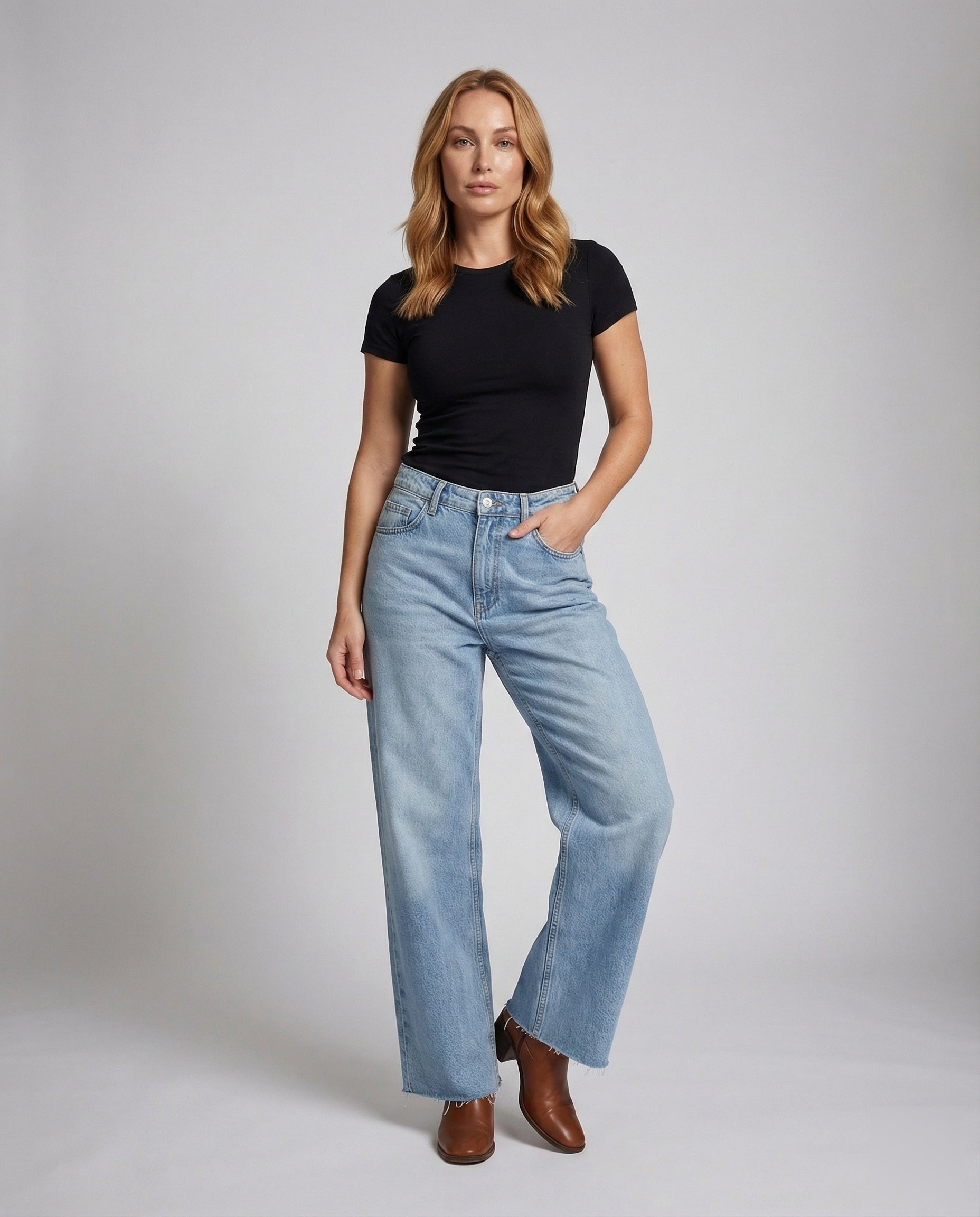 Damen High Waist Baggy Jeans mit Herzpatch - Norvielle