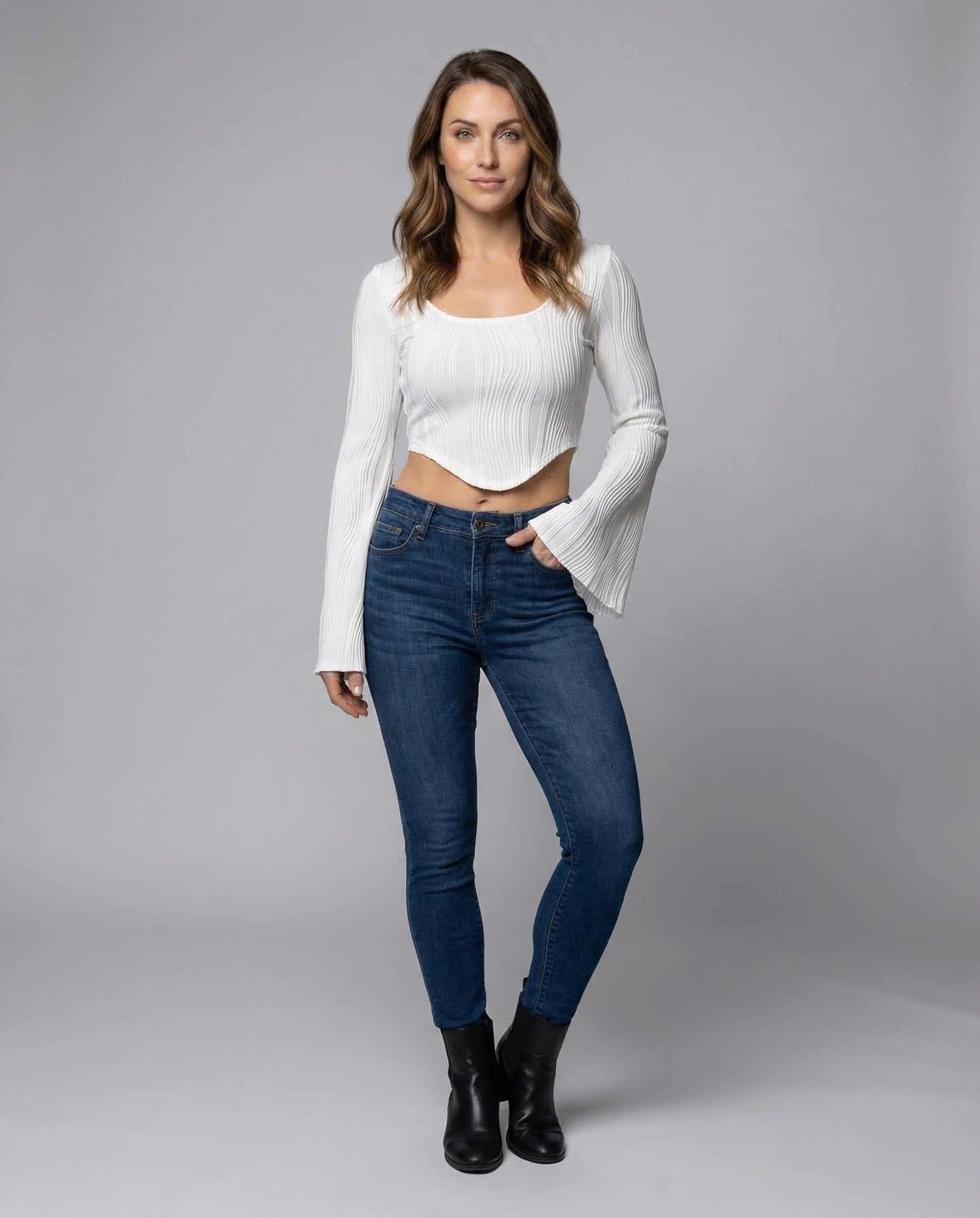 Damen Crop- Ripp-Optik Ausgestellt - Norvielle