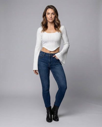 Damen Crop- Ripp-Optik Ausgestellt - Norvielle