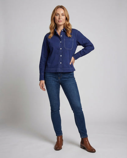 Damen Hemdbluse Viskose Kontrastnaht - Norvielle