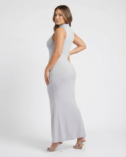 Damen Maxikleid Stehkragen Strick - Norvielle