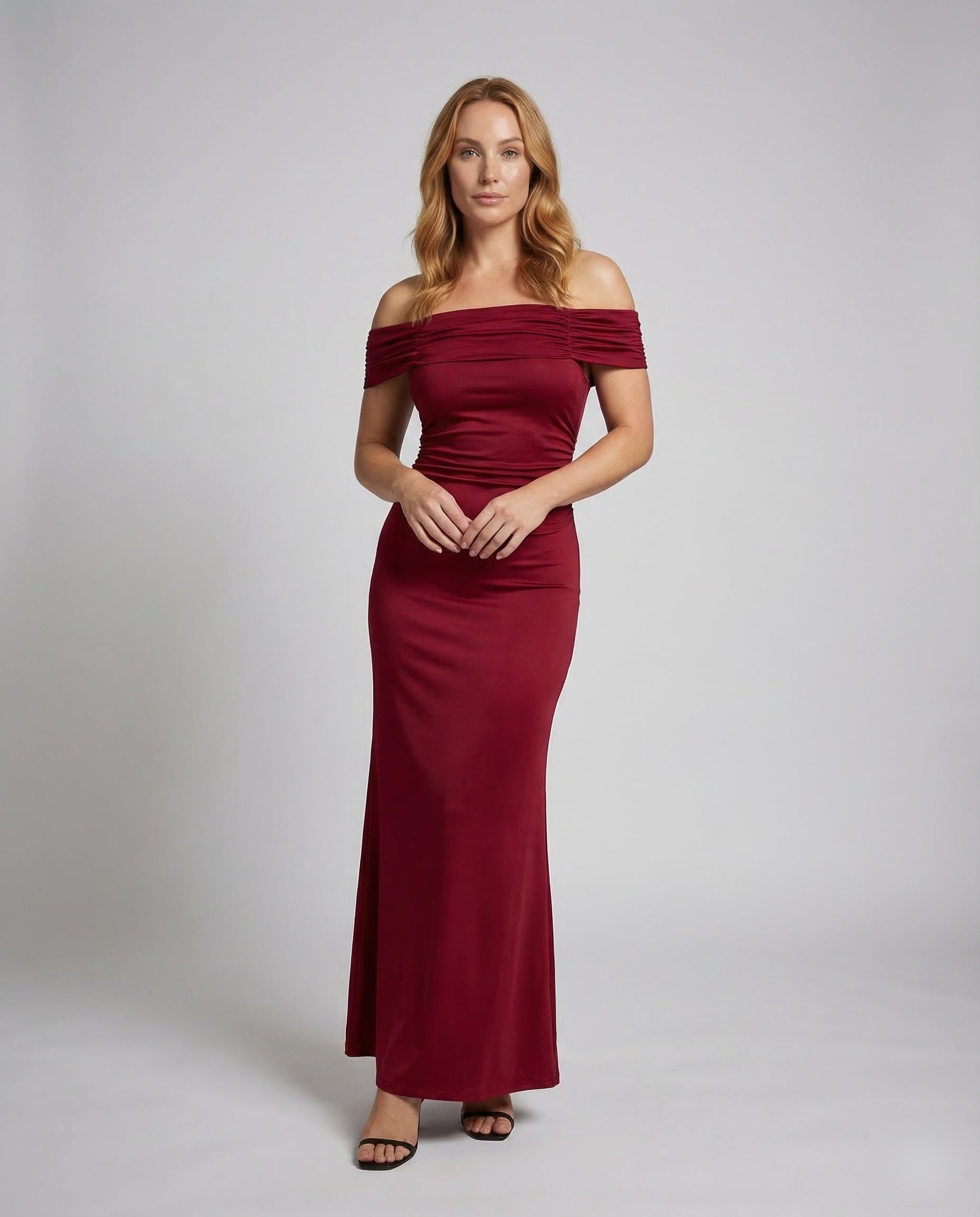 Damen Abendkleid Satin Schulterfrei - Norvielle