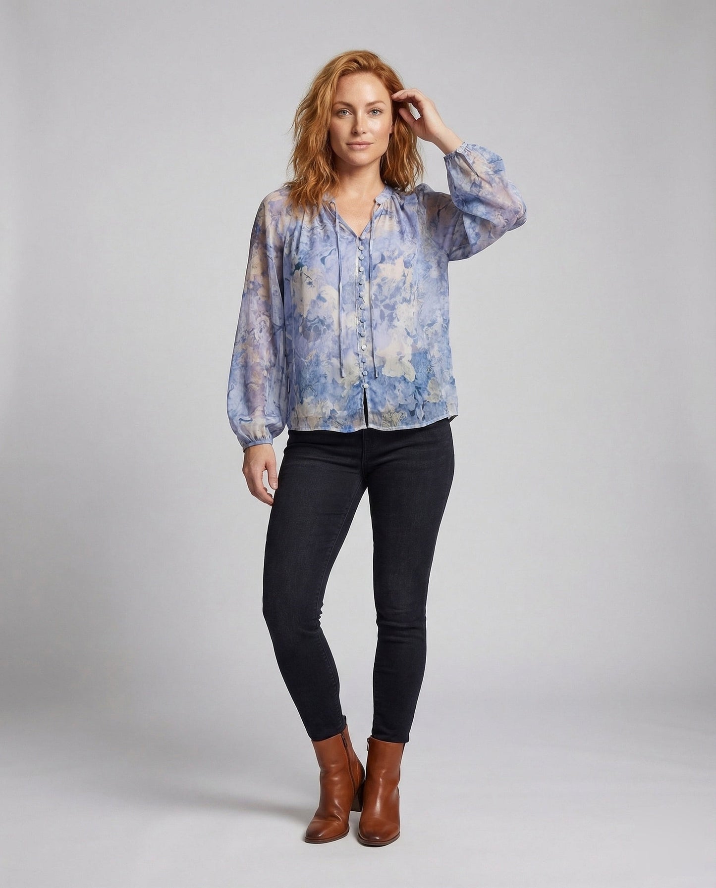 Damenbluse Chiffon Aquarellmuster - Norvielle