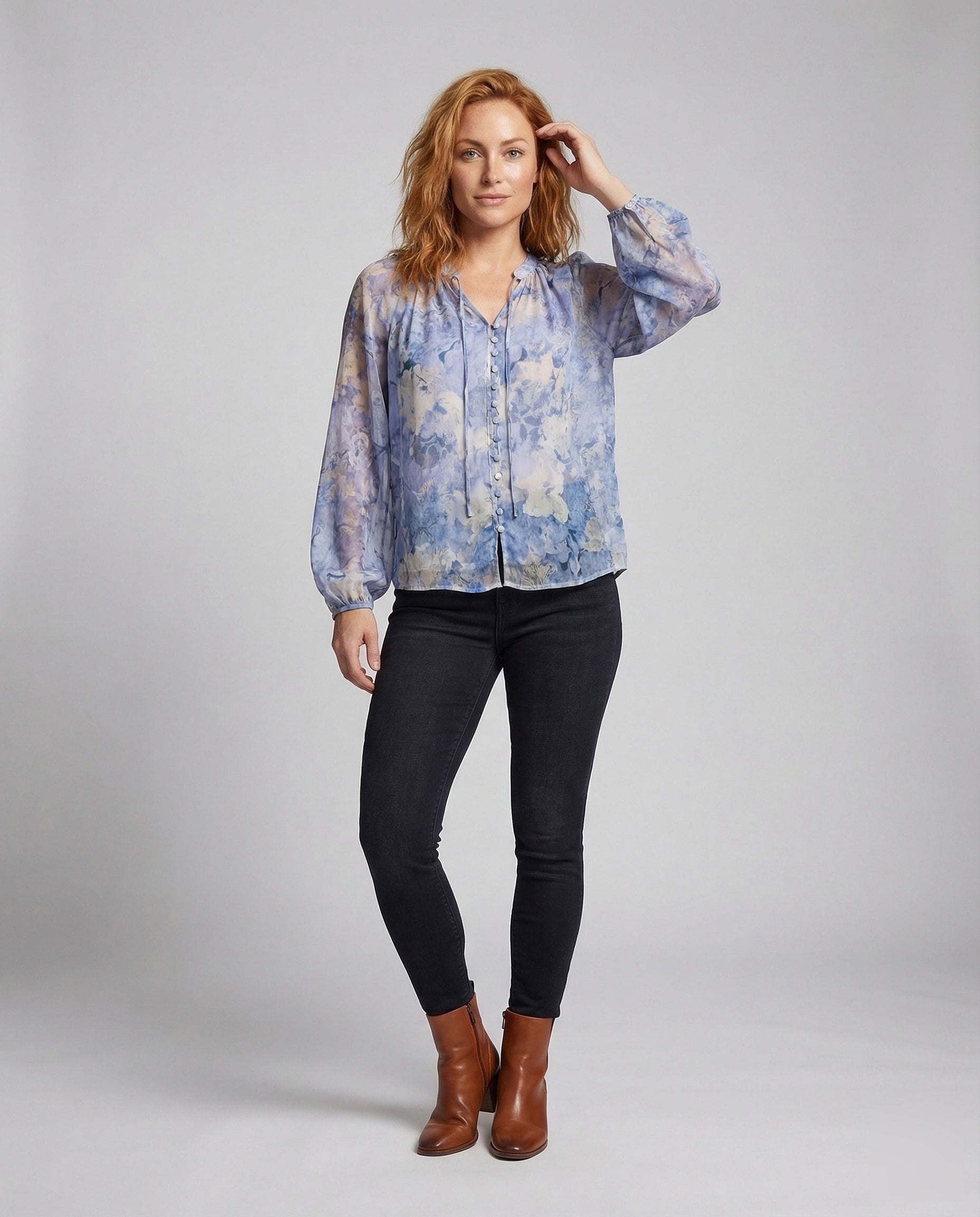 Damenbluse Chiffon Aquarellmuster - Norvielle
