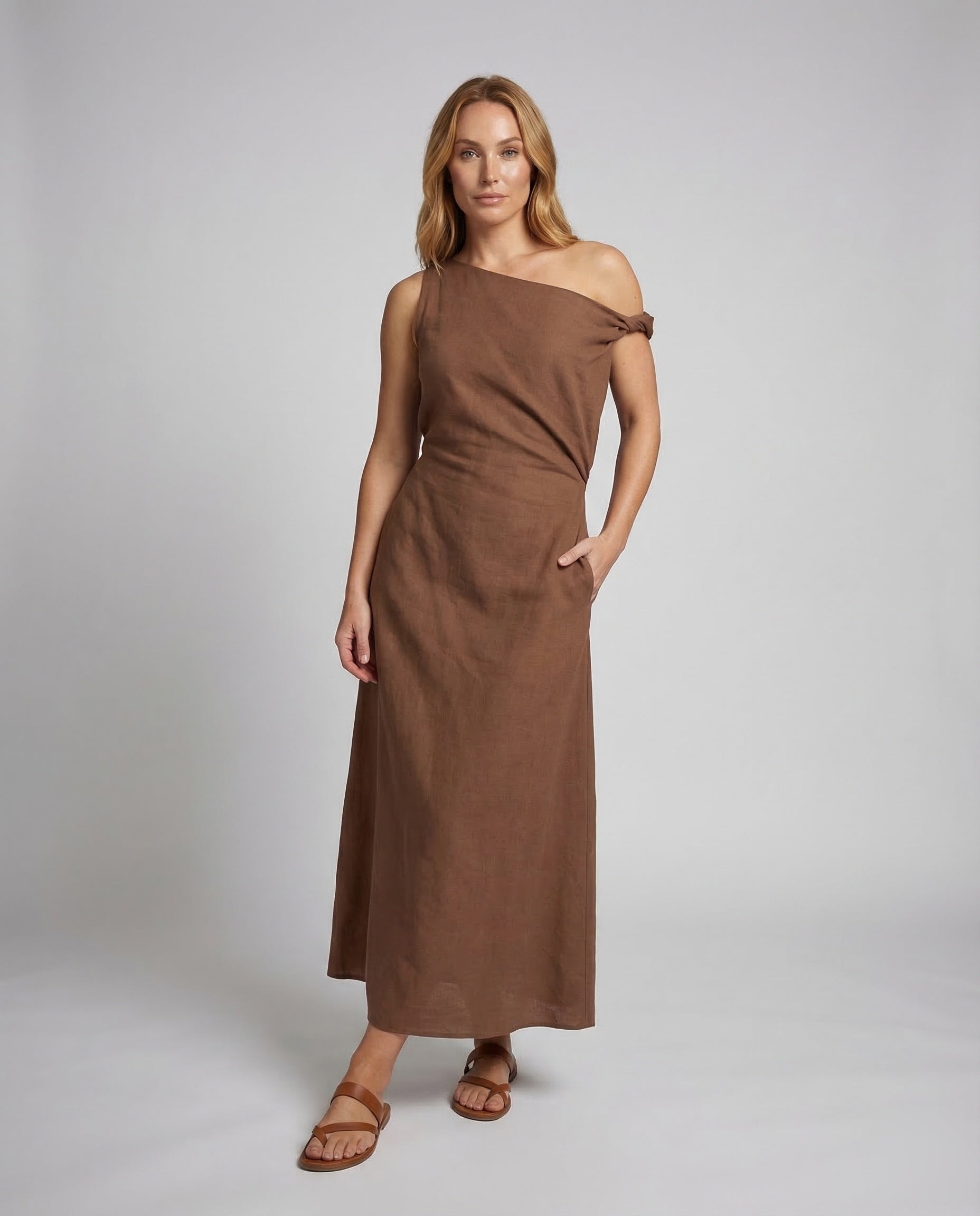 Damen Maxikleid Schulterfrei Drapiert - Norvielle