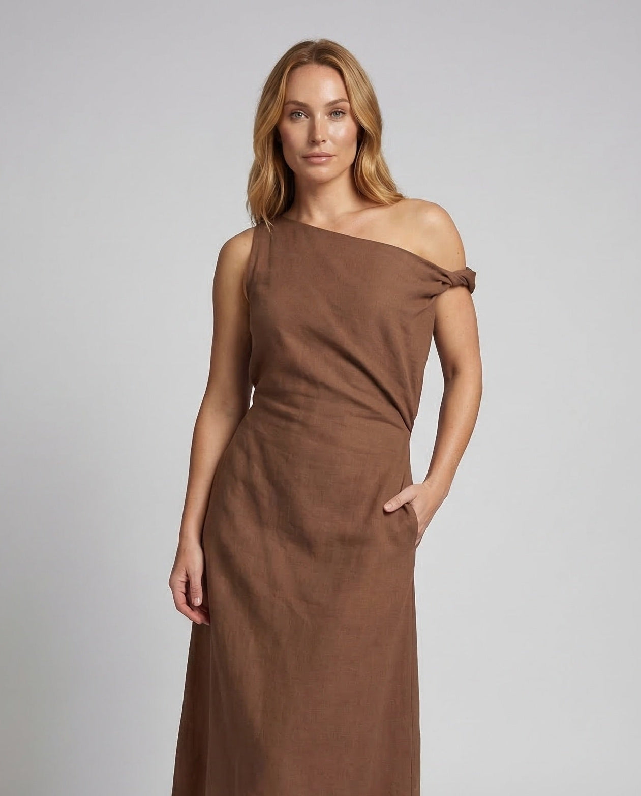 Damen Maxikleid Schulterfrei Drapiert