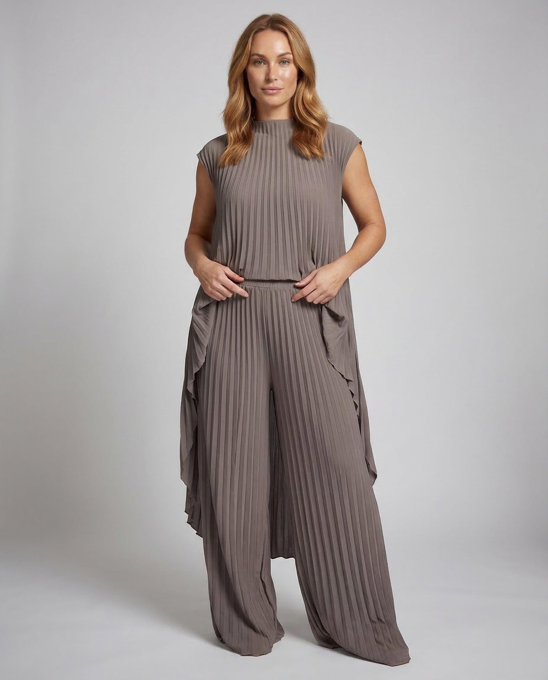 Damen Zweiteiler Plisseekleid Set - Norvielle