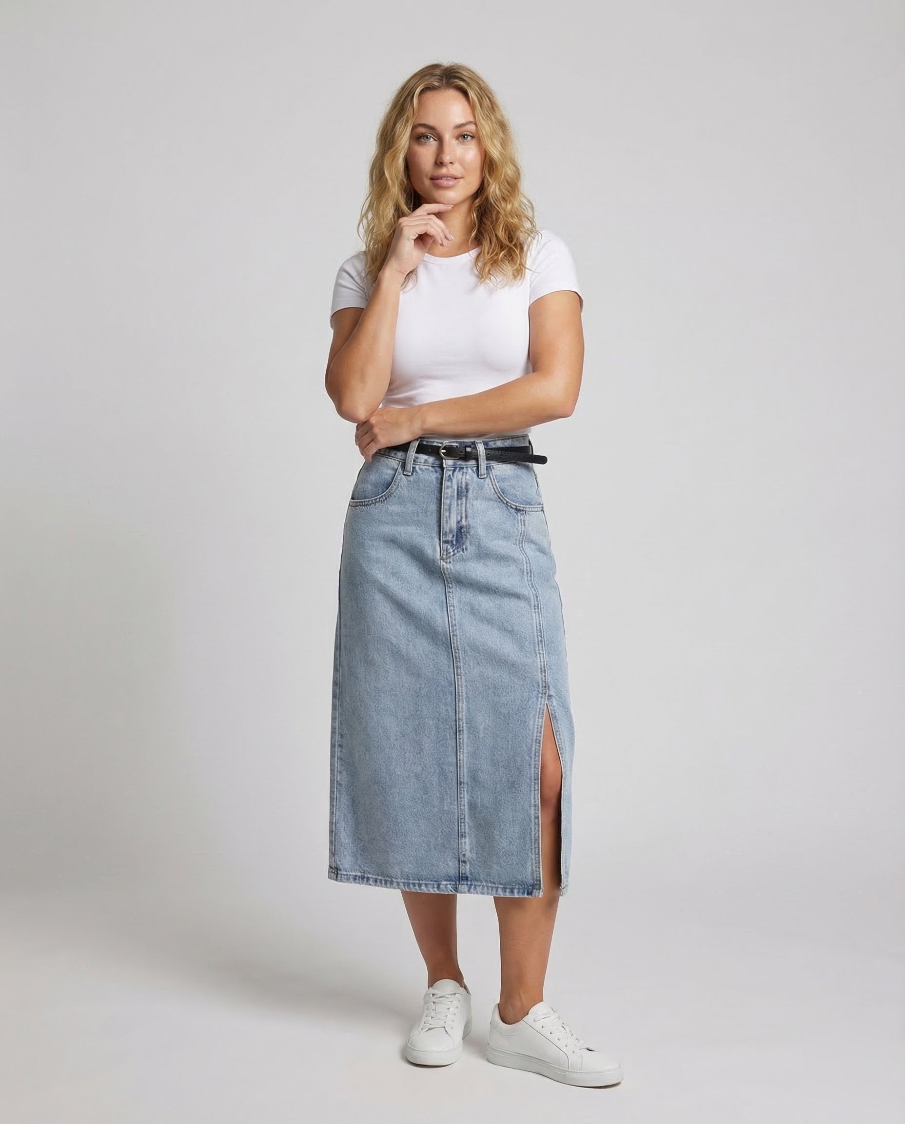 Damen High Waist Midirock Jeans - Norvielle