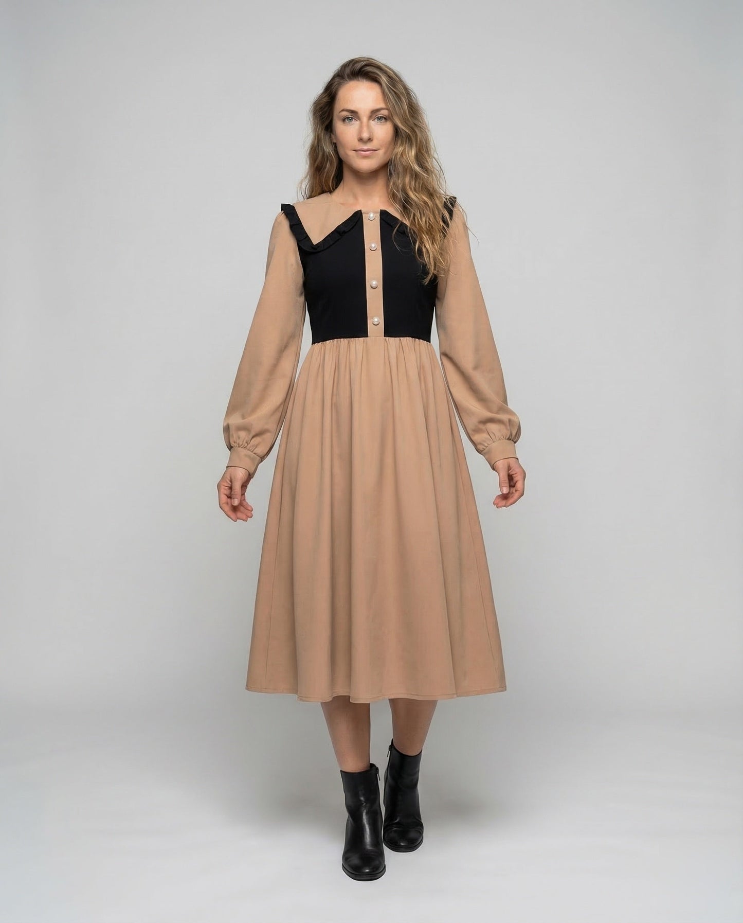 Damen Midikleid Rüschenkragen Empire - Norvielle