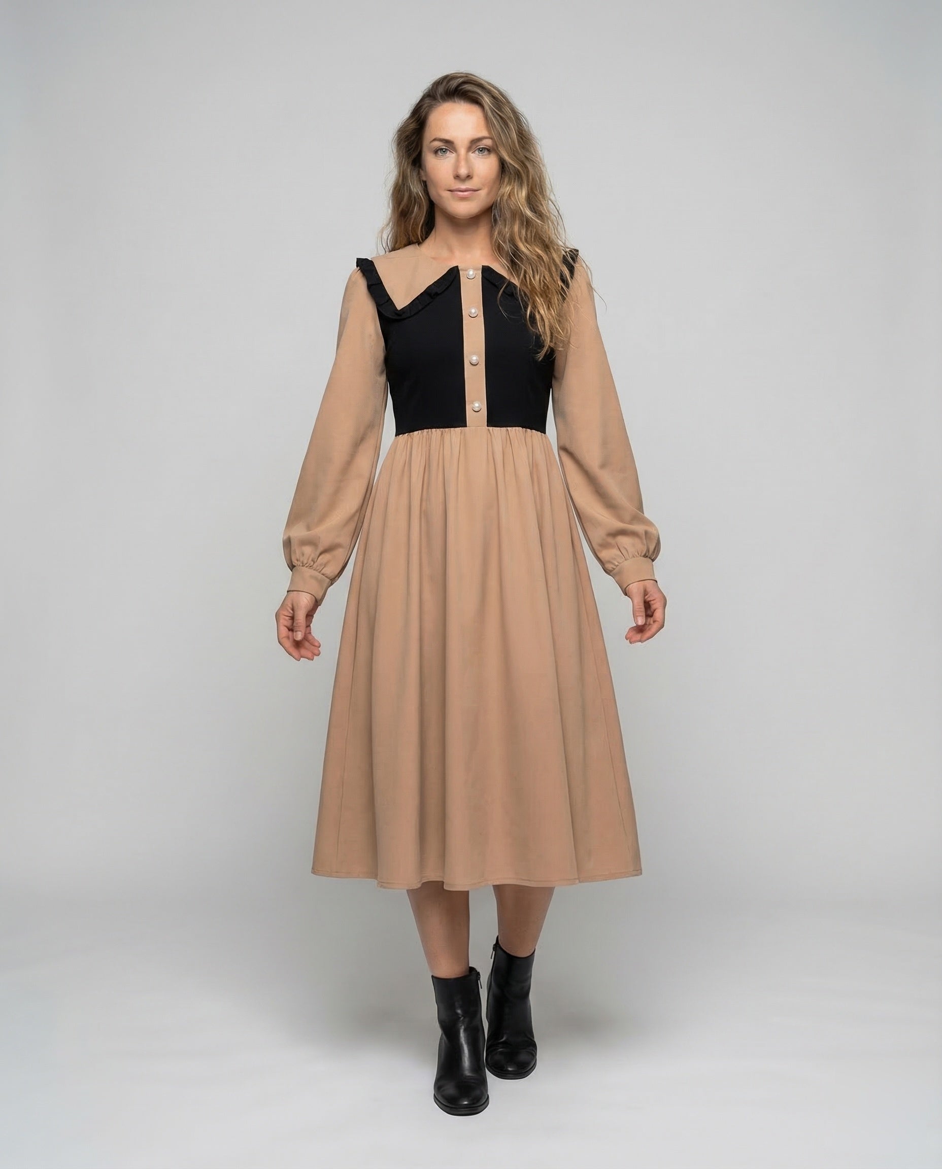 Damen Midikleid Rüschenkragen Empire - Norvielle