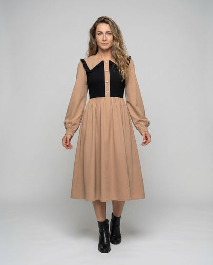 Damen Midikleid Rüschenkragen Empire - Norvielle