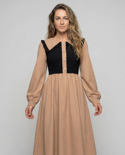 Damen Midikleid Rüschenkragen Empire