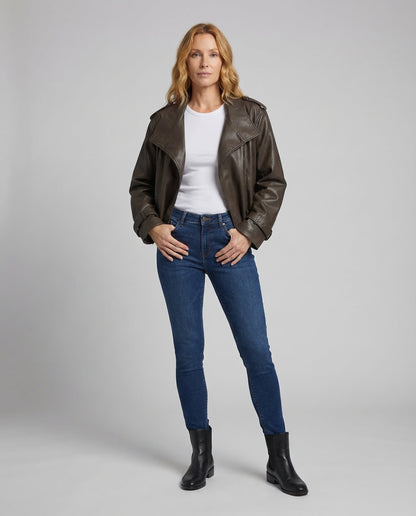 Damen Kunstlederjacke Doppelreiher Kurz - Norvielle