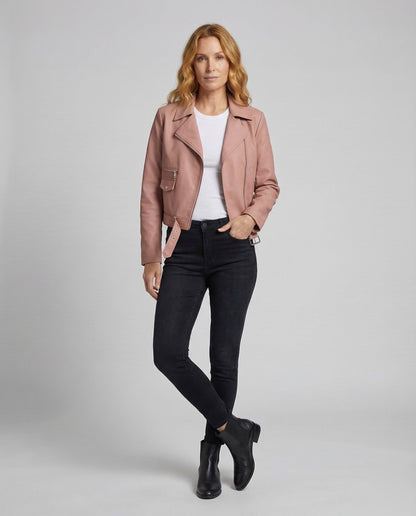 Damen Bikerjacke Kunstleder Kurz Schwarz - Norvielle