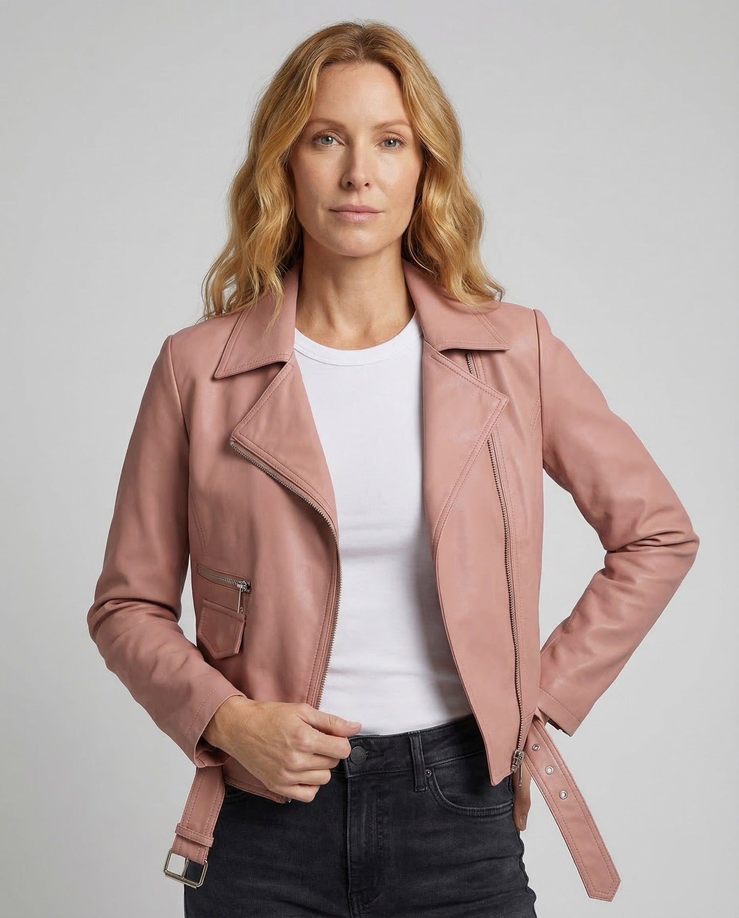 Damen Bikerjacke Kunstleder Kurz