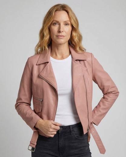 Damen Bikerjacke Kunstleder Kurz