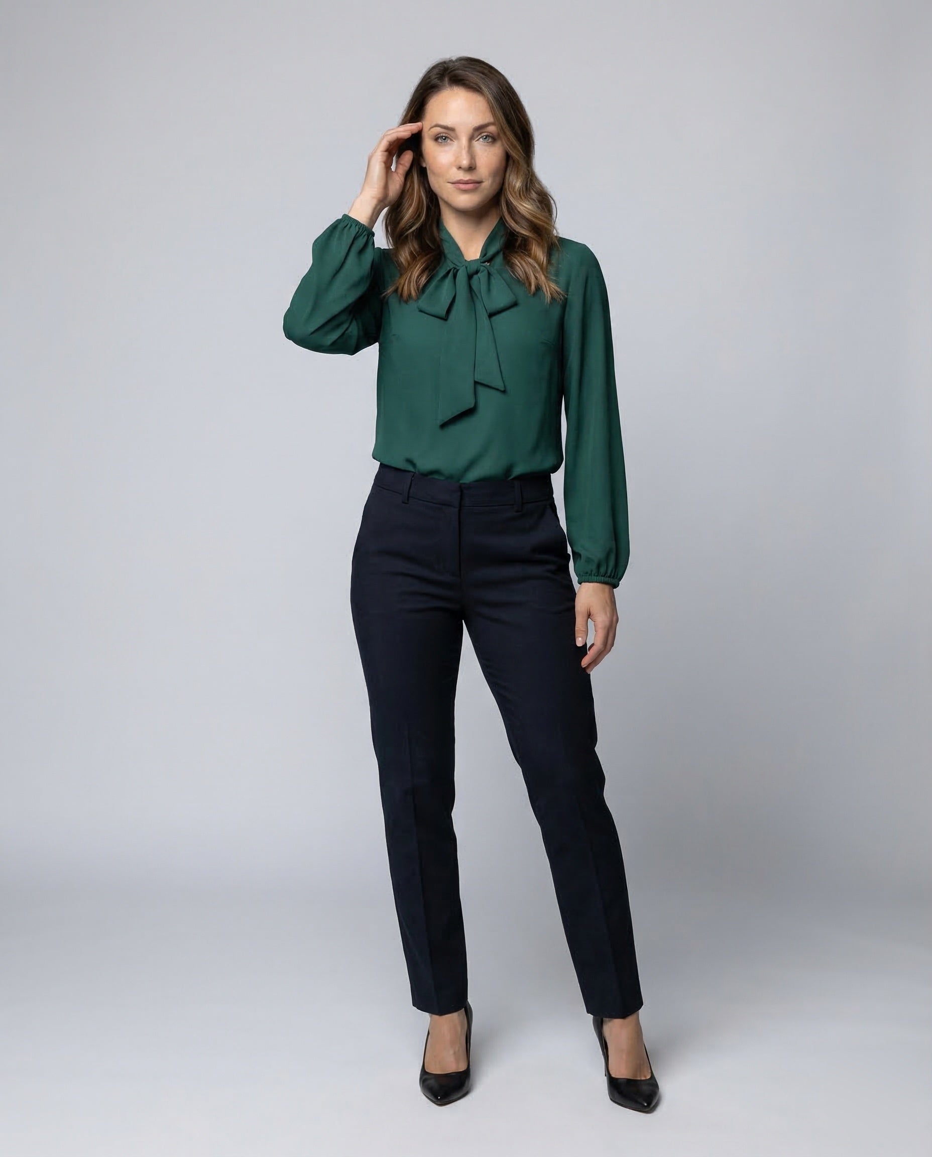 Damen Chiffon Bluse mit Schleifenkragen - Norvielle
