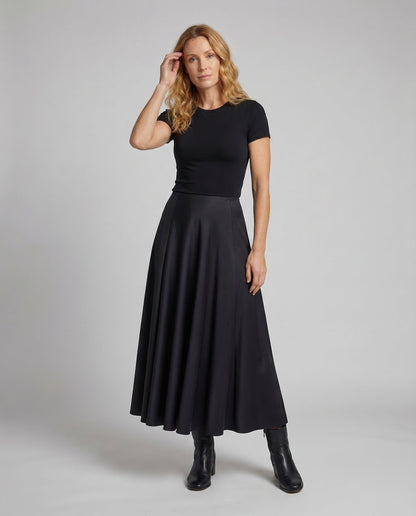 Damen Midirock High Waist Satin - Norvielle