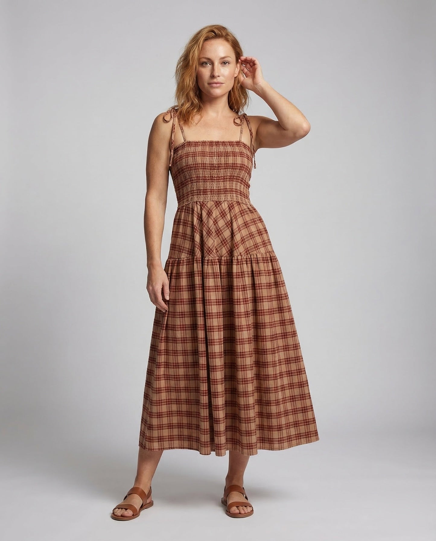 Damen Maxikleid Karomuster Gesmokt - Norvielle