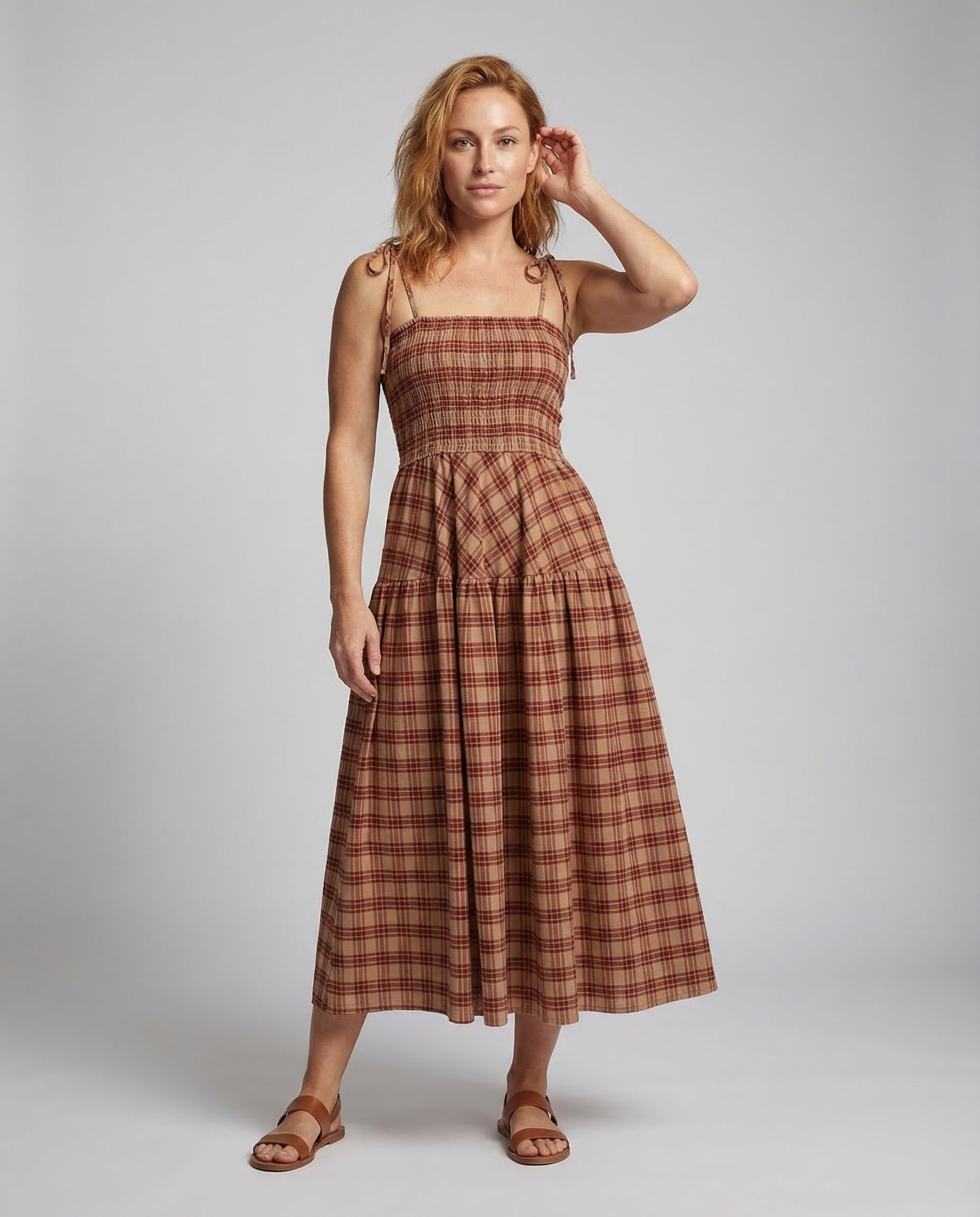 Damen Maxikleid Karomuster Gesmokt - Norvielle
