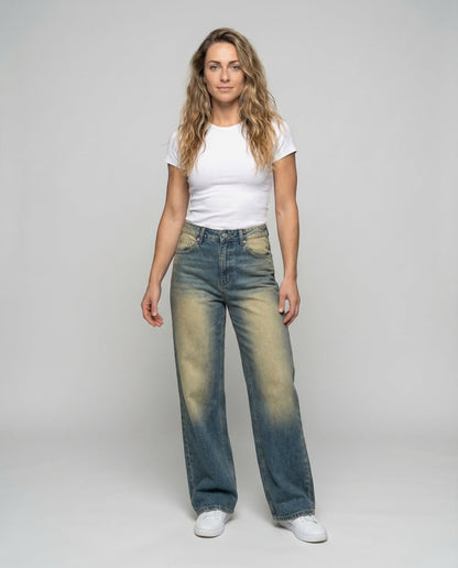 Damen High Waist Schlagjeans Denim - Norvielle
