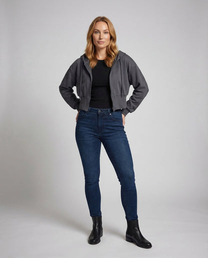 Damen Kurze Kapuzen-Sweatjacke Ballonärmel - Norvielle