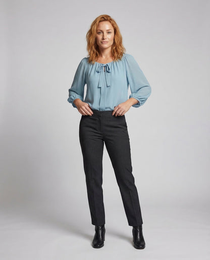 Damen Seidige Bluse Mit Schleife Ballonärmel - Norvielle