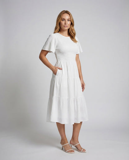 Damen Kurzarm Stufenkleid - Norvielle