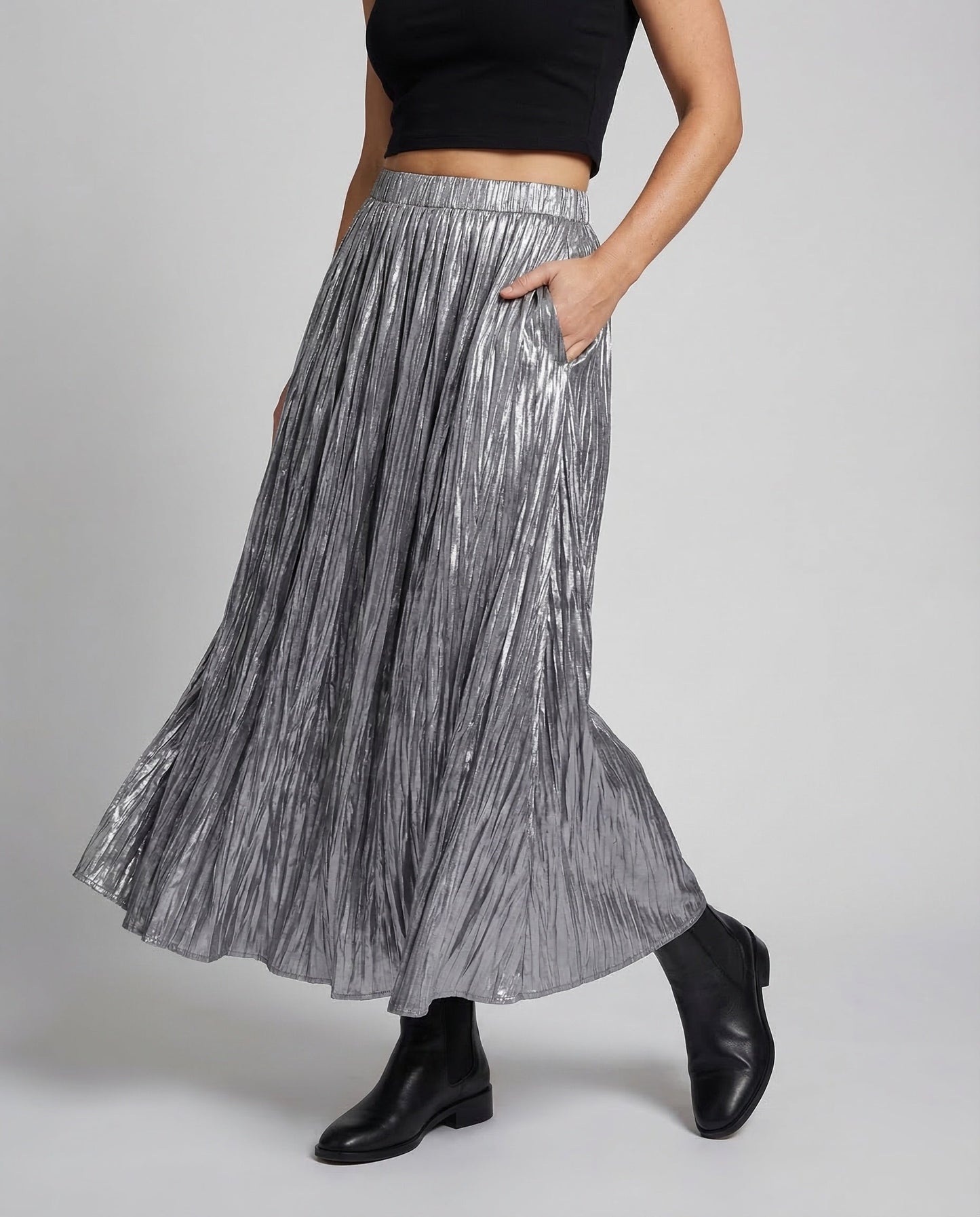 Damen Maxirock Elastischer Bund Knitteroptik - Norvielle