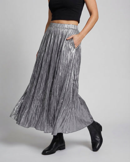 Damen Maxirock Elastischer Bund Knitteroptik - Norvielle