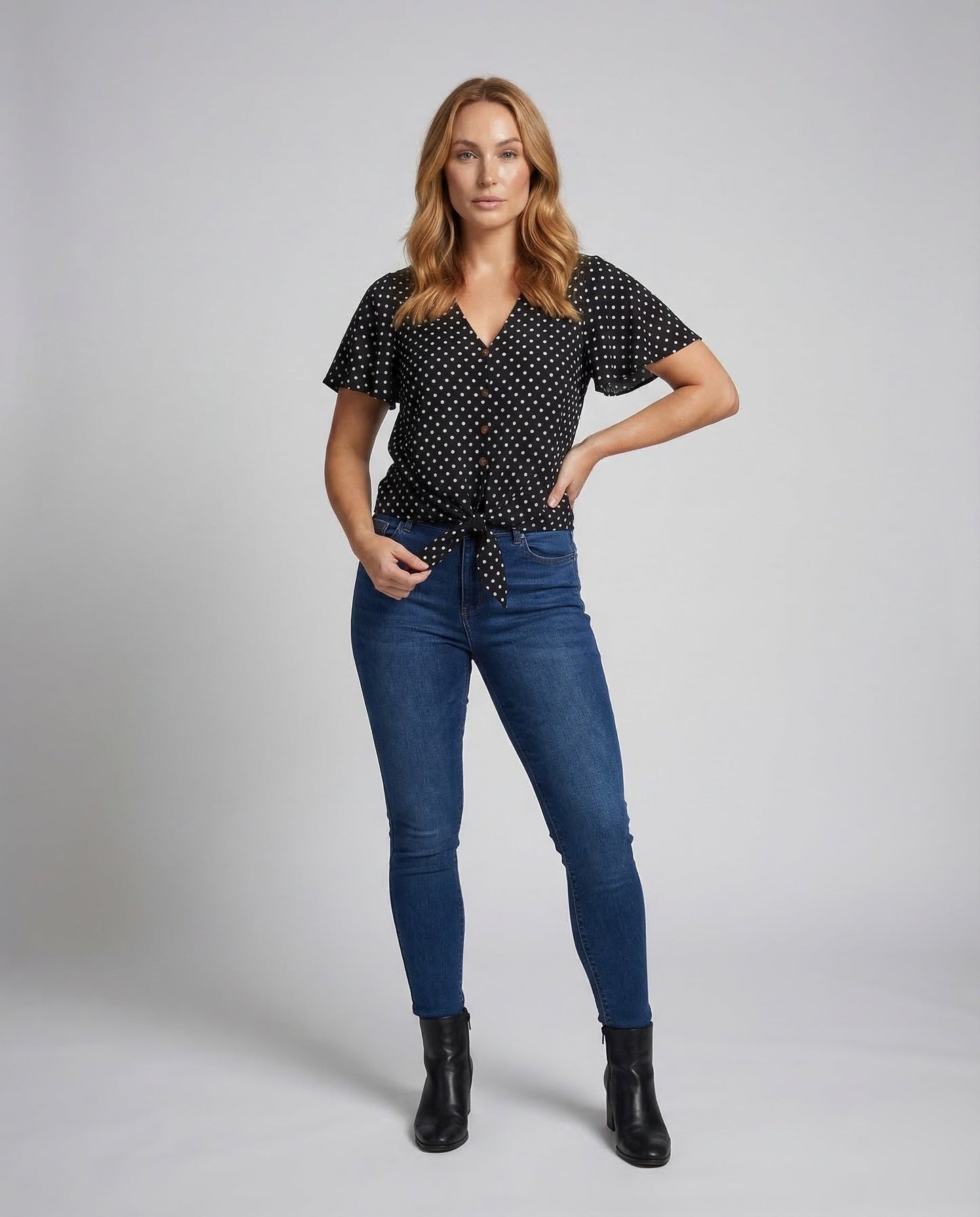 Damen Bluse V-Ausschnitt mit Knoten - Norvielle