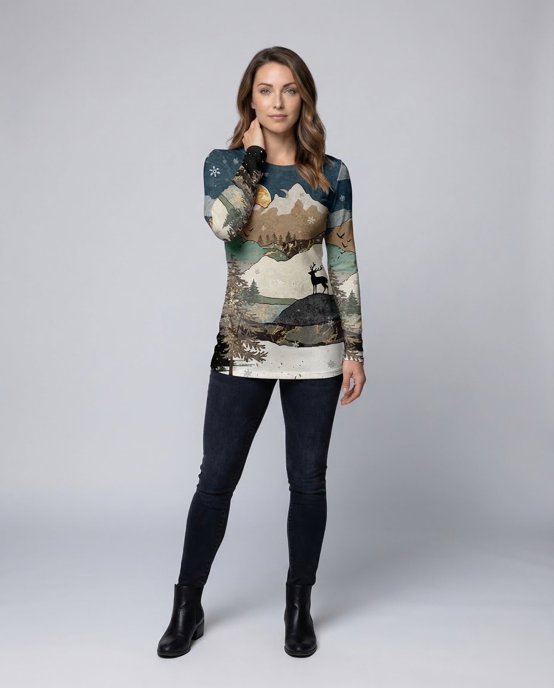 Damen Tunika Langarm Print - Norvielle