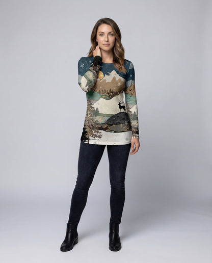Damen Tunika Langarm Print - Norvielle