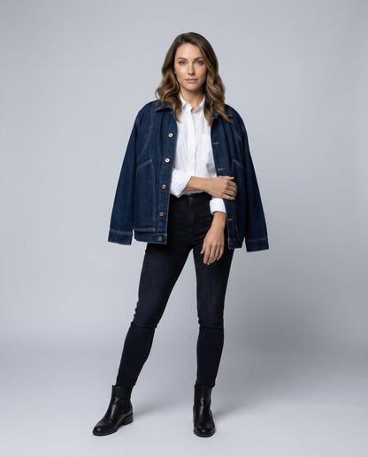 Damen Jeansjacke Arbeitswerkjacke Baumwolle Blau - Norvielle