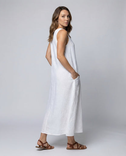Damen Maxikleid Leinen A-Linie Beige - Norvielle