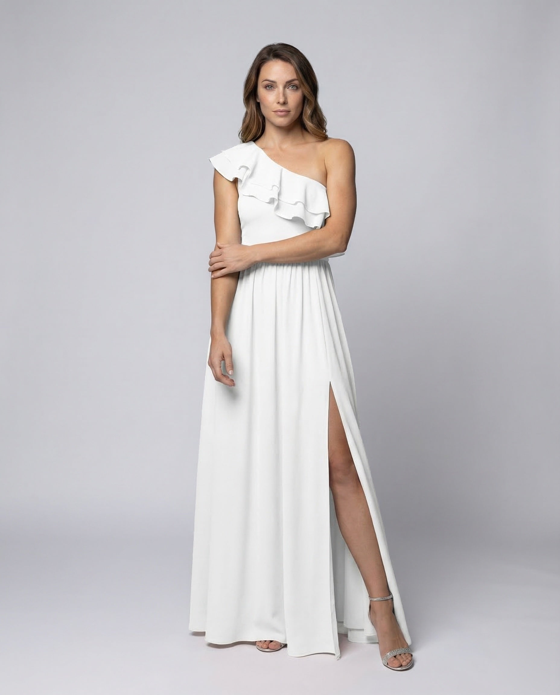 Damen Maxikleid Volantschulter Beinschlitz - Norvielle
