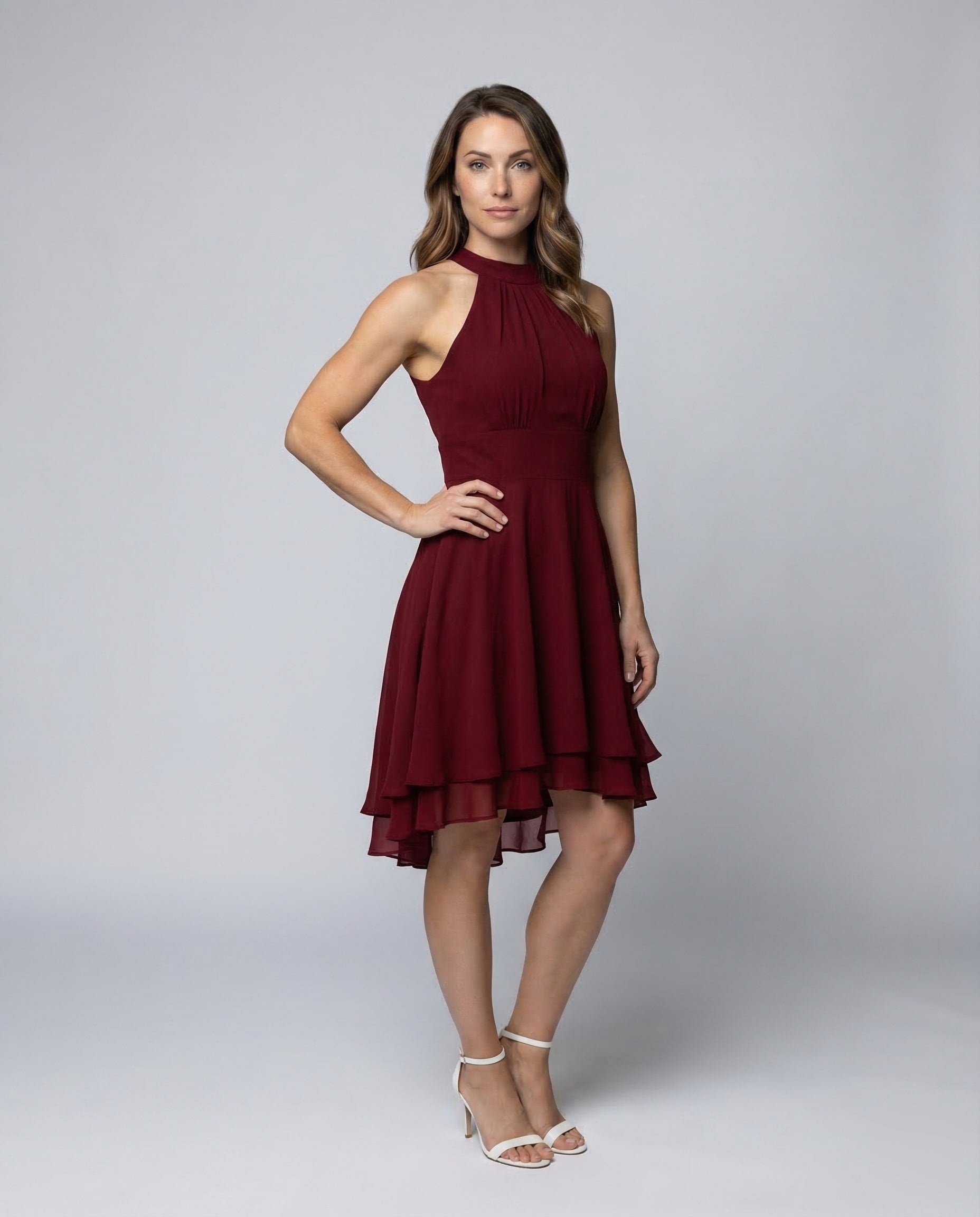 Damen Cocktailkleid Neckholder Stufenrock Mehrschichten - Norvielle
