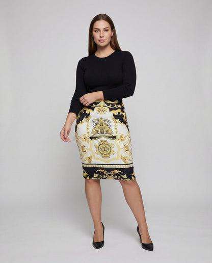 Damen Midirock Barock Tuchprint - Norvielle